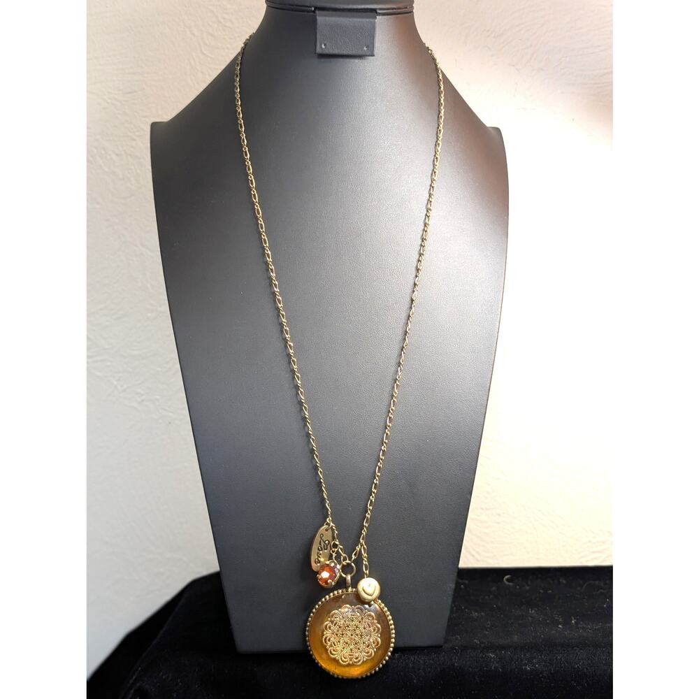 Antiqued Gold Tone Pendant Multi-Charm Long Chain 29.5"-31.5" Necklace